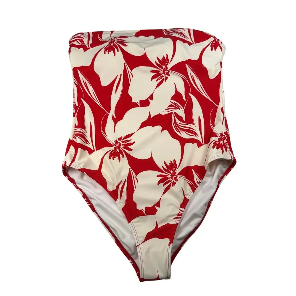 Shade & Shore Swimsuit Women's Large Red White Removable Straps High Leg Cheeky